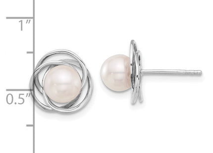 14k White Gold 6- White Round Akoya Saltwater Cultured Pearl Post Earrings (Style XFW842E)