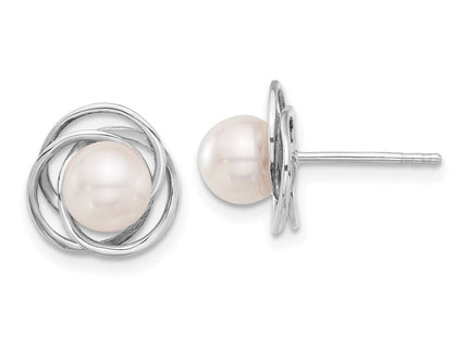 14k White Gold 6- White Round Akoya Saltwater Cultured Pearl Post Earrings (Style XFW842E)