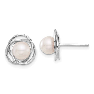 14k White Gold 6- White Round Akoya Saltwater Cultured Pearl Post Earrings (Style XFW842E)
