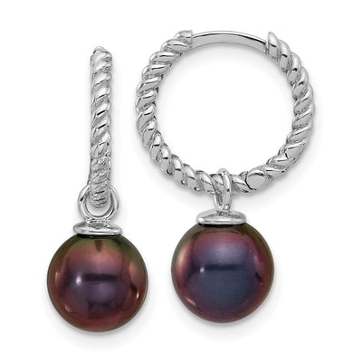 14K White Gold Black and White Freshwater Cultured Pearl Removable Dangle Hoop Earrings