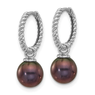 14K White Gold Black and White Freshwater Cultured Pearl Removable Dangle Hoop Earrings