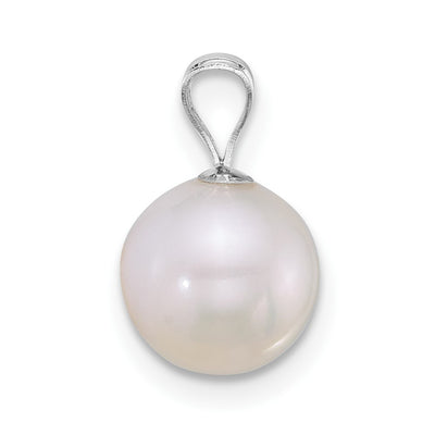 14K White Gold Polished Round White Freshwater Cultured Pearl Pendant