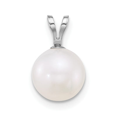 14K White Gold Polished Round White Freshwater Cultured Pearl Pendant