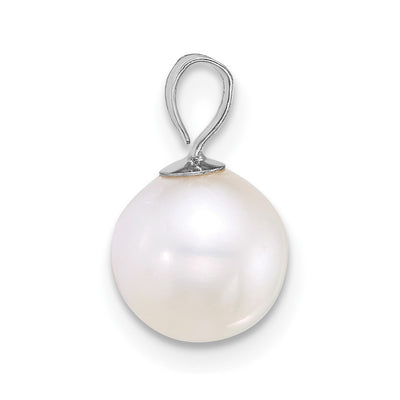 14K White Gold Polished Round White Freshwater Cultured Pearl Pendant