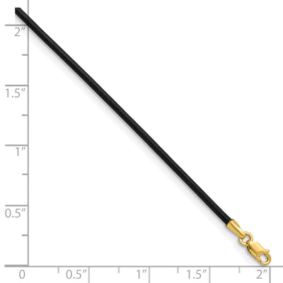 14K Yellow Clasp Black Leather Cord Necklace, 16 x 1.5mm