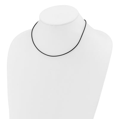 14K Yellow Clasp Black Leather Cord Necklace, 16 x 1.5mm