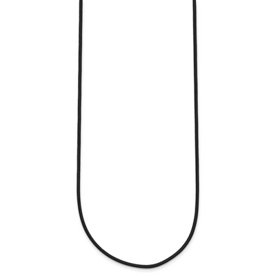 14K White Gold Clasp Black Leather Cord Necklace, 16 x 1.5mm