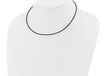 14k White Gold Clasp Black Leather Cord Necklace, 16 x 1.5mm