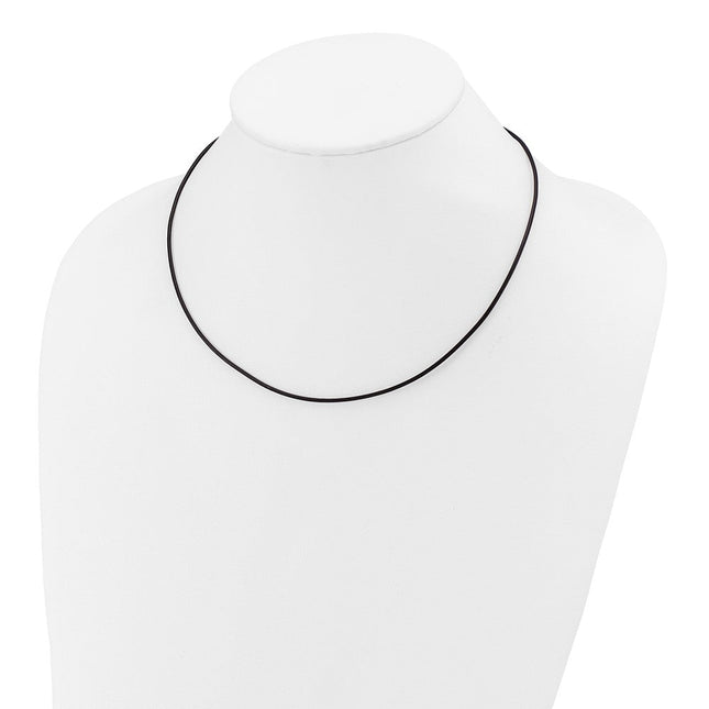 14k White Gold Clasp Black Leather Cord Necklace, 16 x 1.5mm