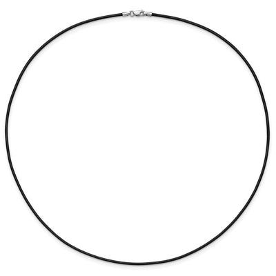 14K White Gold Clasp Black Leather Cord Necklace, 16 x 1.5mm