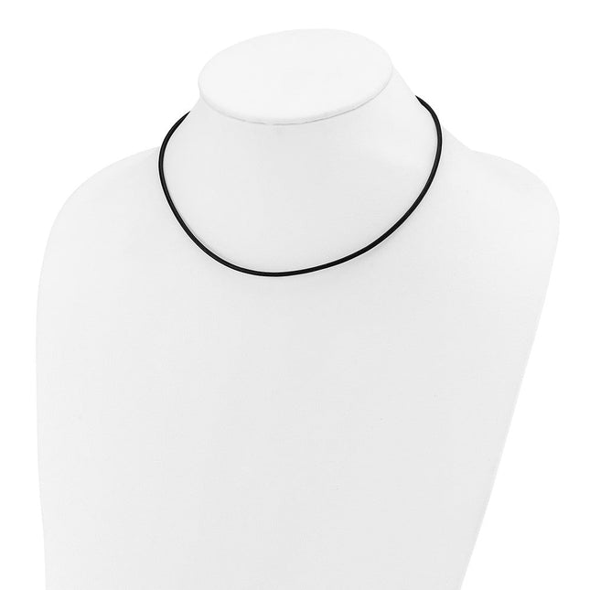 14k Yellow Clasp Black Leather Cord Necklace, 16 x 2mm