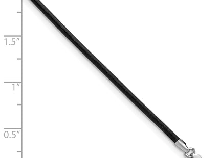 14k White Gold Clasp Black Leather Cord Necklace, 16 x 2mm