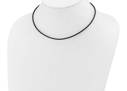 14k White Gold Clasp Black Leather Cord Necklace, 16 x 2mm