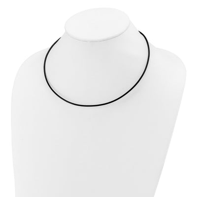 14K White Gold Clasp Black Leather Cord Necklace, 16 x 2mm