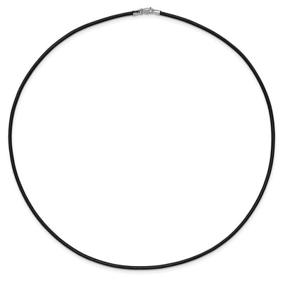 14K White Gold Clasp Black Leather Cord Necklace, 16 x 2mm