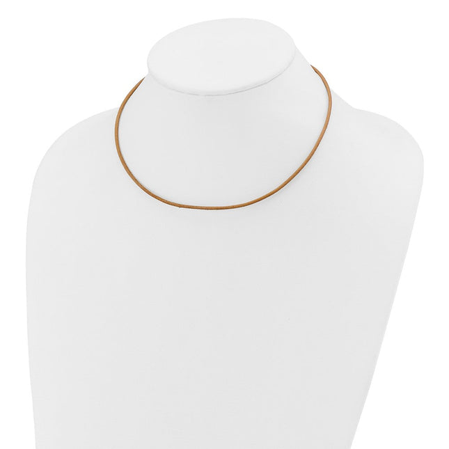 14k Yellow Clasp Natural Leather Cord Necklace