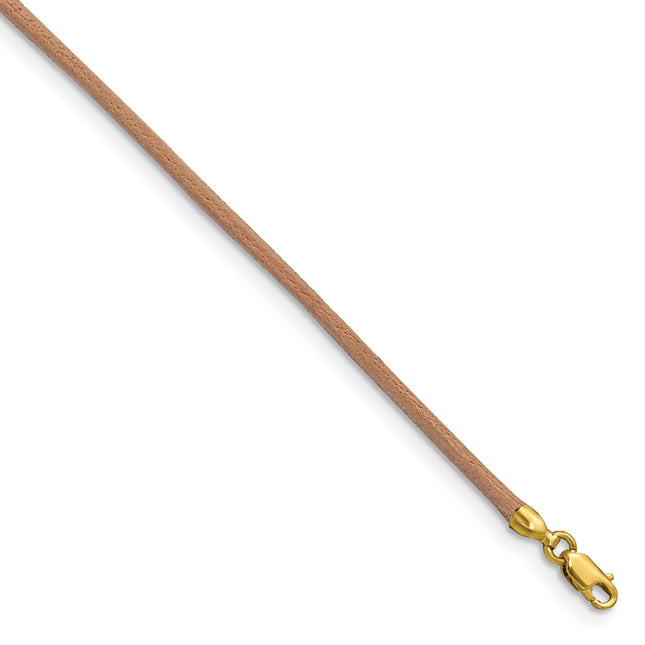 14k Yellow Clasp Natural Leather Cord Necklace