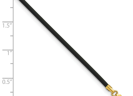 14k Yellow Clasp Black Rubber Cord Necklace, 16 x 2mm