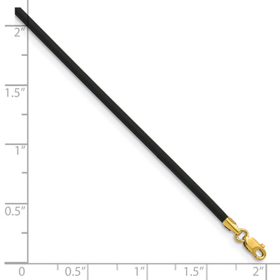 14K Yellow Clasp Black Rubber Cord Necklace, 16 x 2mm