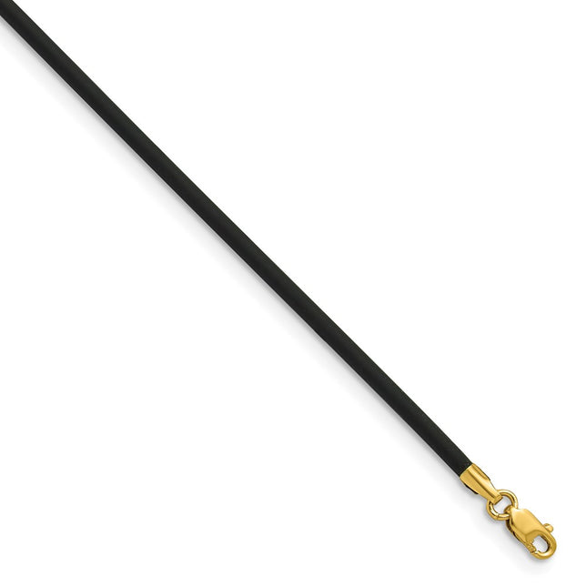14k Yellow Clasp Black Rubber Cord Necklace, 16 x 2mm