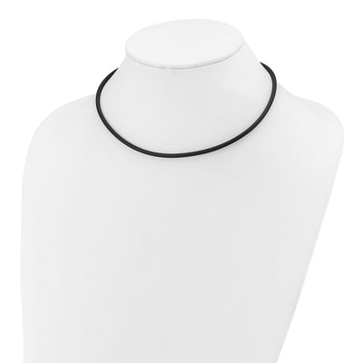 14K Yellow Clasp Black Rubber Cord Necklace, 16 x 3mm