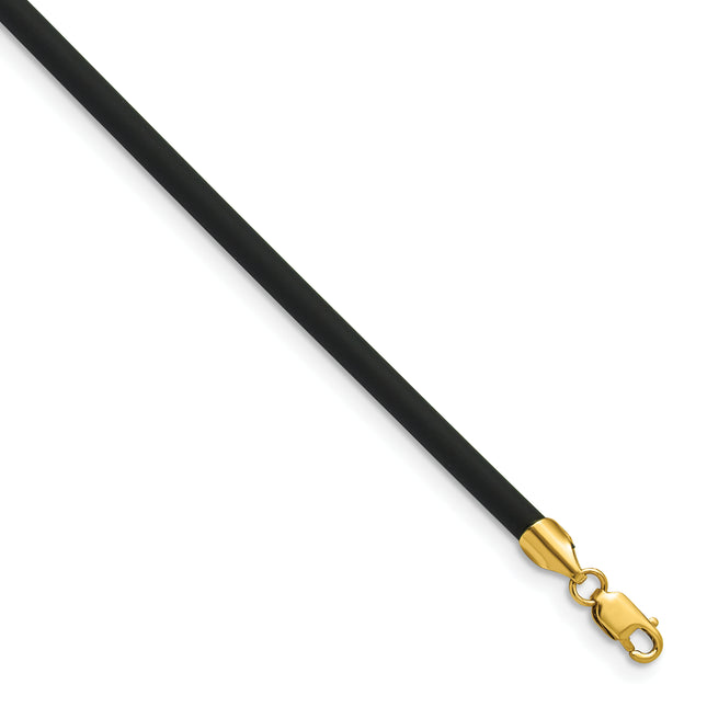 14k Yellow Clasp Black Rubber Cord Necklace, 16 x 3mm