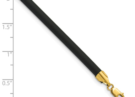 14k Yellow Clasp Black Rubber Cord Necklace, 16 x 4mm