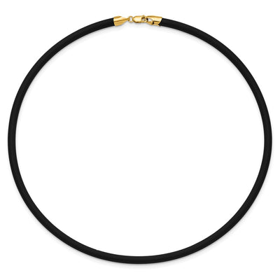 14K Yellow Clasp Black Rubber Cord Necklace, 16 x 4mm