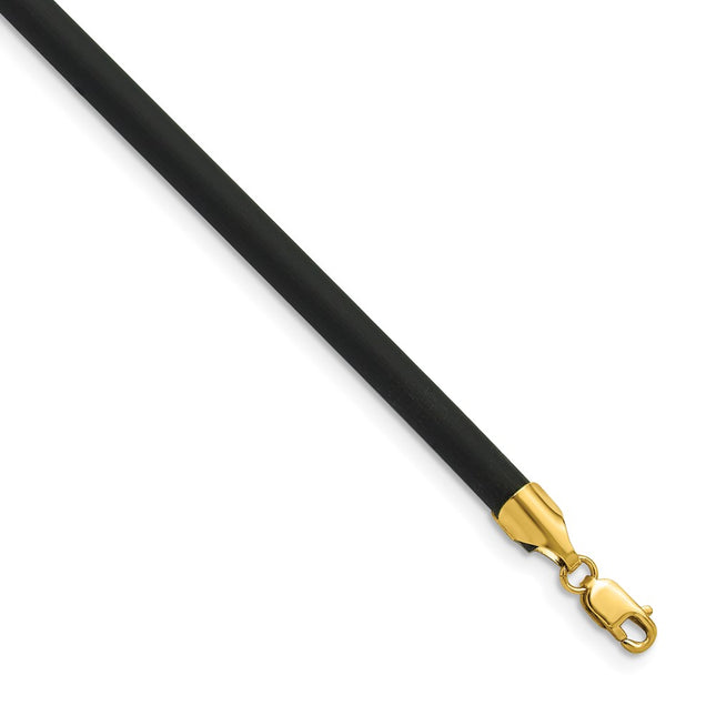 14k Yellow Clasp Black Rubber Cord Necklace, 16 x 4mm