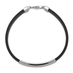 Sterling Silver Rhodium-plated ID Black Rubber Bracelet view 2