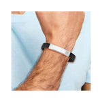 Sterling Silver Rhodium-plated ID Black Rubber Bracelet view 3