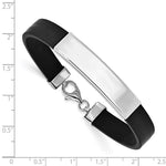 Sterling Silver Rhodium-plated ID Black Rubber Bracelet view 4