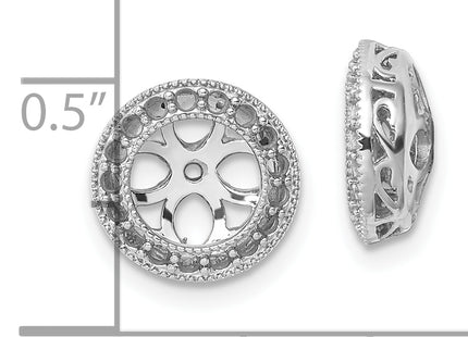14k White Gold Diamond Earring Jacket Mountings, 11.5 x 11.5mm