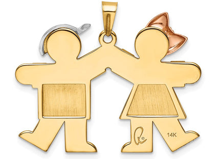 14k Tri-Color Large Girl on Left and Boy on Right Engravable Charm (Style XK103)