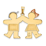 14K Tri-Color Large Girl on Left and Boy on Right Engravable Charm, 31 x 33mm view