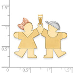 14K Tri-Color Large Girl on Left and Boy on Right Engravable Charm, 31 x 33mm view