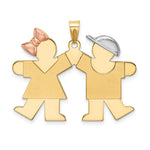 14K Tri-Color Large Girl on Left and Boy on Right Engravable Charm, 31 x 33mm view