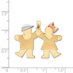 14K Tri-Color Large Boy on Left and Girl on Right Engravable Charm, 31 x 33mm view