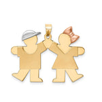 14K Tri-Color Large Boy on Left and Girl on Right Engravable Charm, 31 x 33mm view