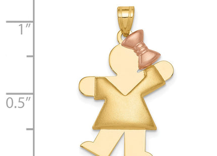 14k Two-Tone Puffed Girl with Bow on Right Engravable Charm (Style XK233)
