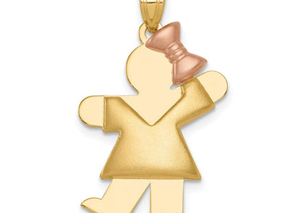 14k Two-Tone Puffed Girl with Bow on Right Engravable Charm (Style XK233)