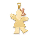 14K Two-Tone Large Girl w/Bow on Right Engravable Charm, 30 x 20mm