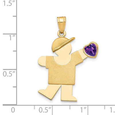 14K Boy with CZ February Birthstone Charm