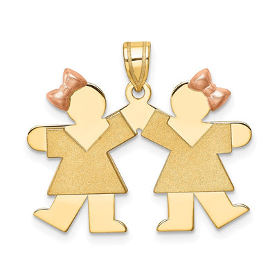 14K Two-Tone Small Double Girls Engravable Charm, 25 x 25mm