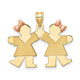 14K Two-Tone Small Double Girls Engravable Charm, 25 x 25mm