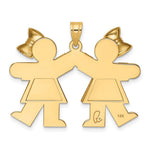14K Solid Engravable Large Double Girls with Bows Charm view