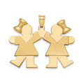 14K Solid Engravable Large Double Girls with Bows Charm