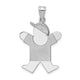 14K White Gold Medium Boy w/Hat on Right Engravable Charm, 30 x 18mm
