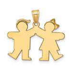 14K Solid Engravable Small Girl on Left and Boy on Right Charm view