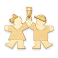 14K Solid Engravable Small Girl on Left and Boy on Right Charm